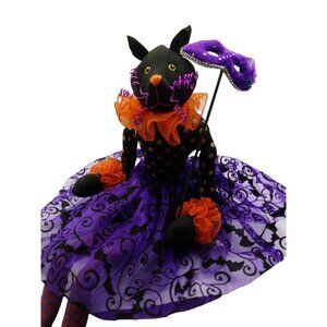 Halloween Cat Doll In Witch Costume With Mask, Purple Black Skirt